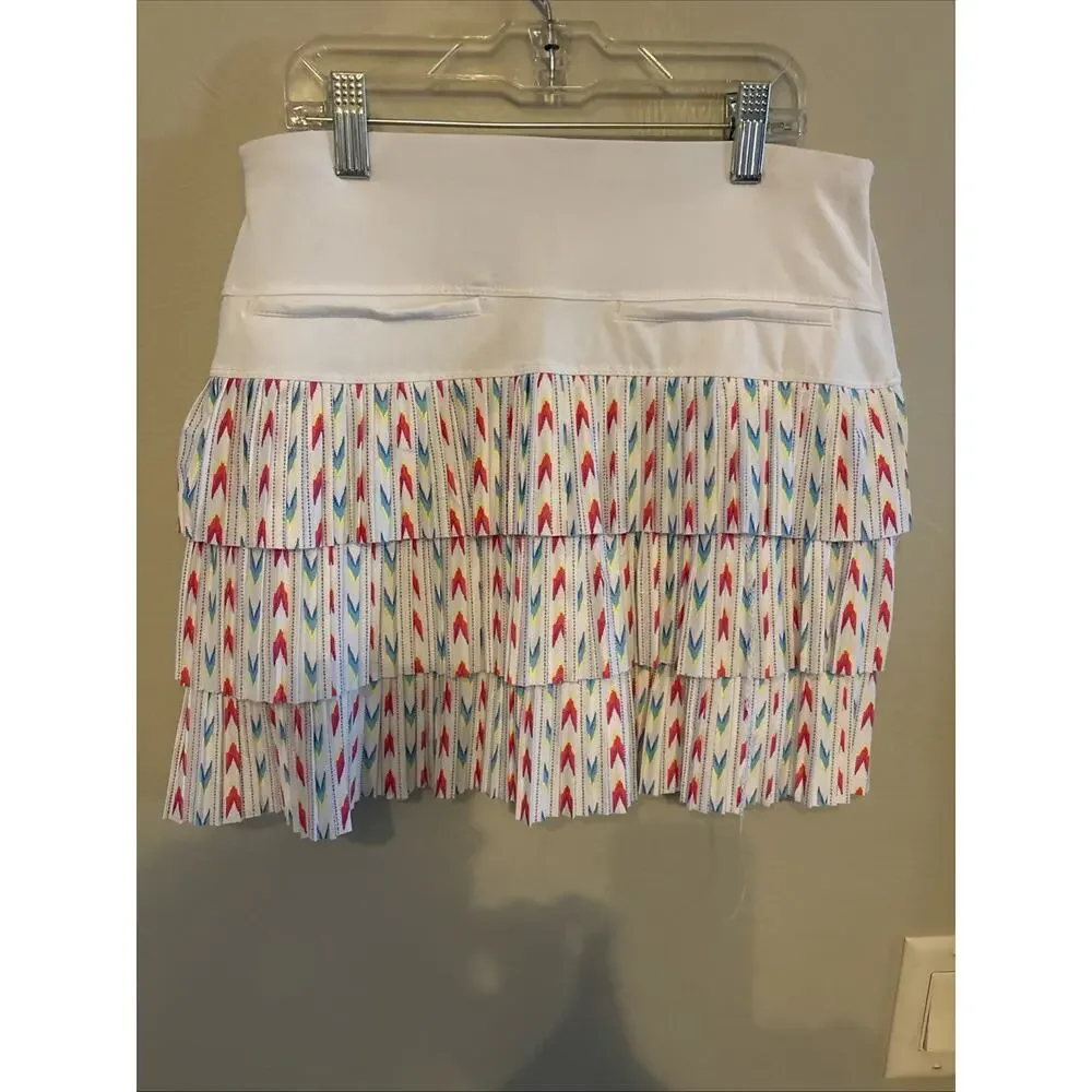 Lucky In Love Size XS White Blue Pleated Tiered Tennis Skort Pickleball Golf NWT